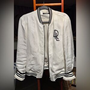 Ralph Lauren White Bomber Jacket with Black Stripes